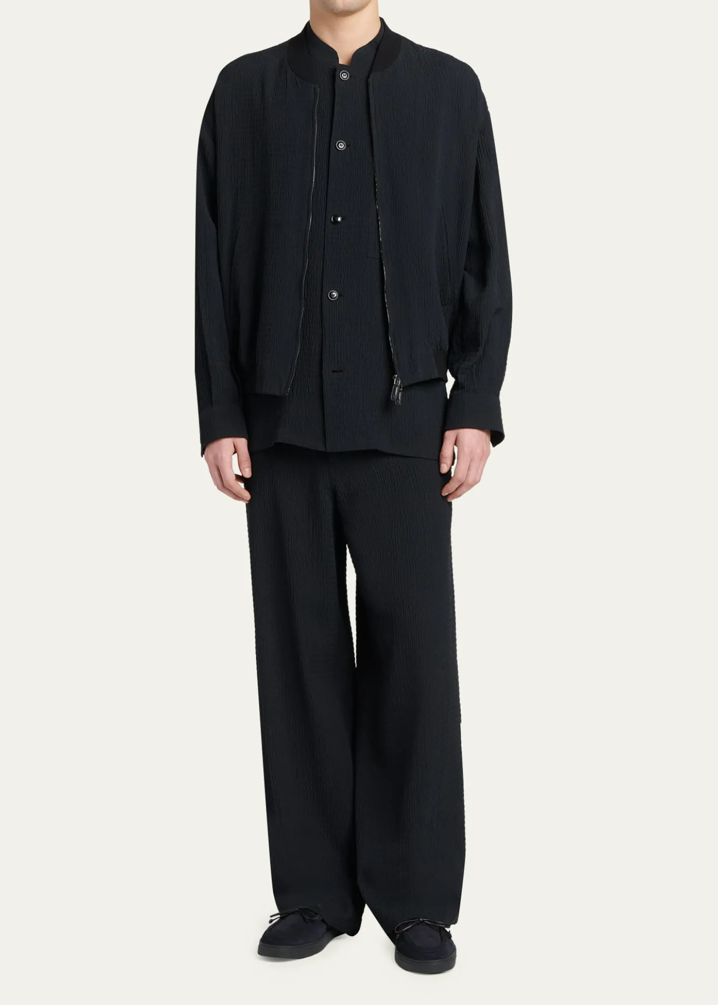Giorgio ArmaniMen's Seersucker Full-Zip Bomber Jacket