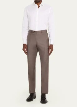 Giorgio ArmaniMen's Sharkskin Wool Flat-Front Trousers