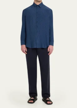 Giorgio ArmaniMen's Single-Pleat Linen Canvas Trousers