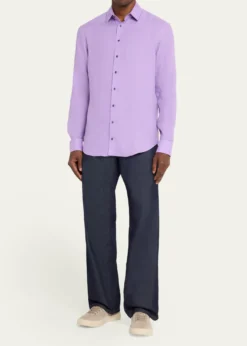Giorgio ArmaniMen's Solid Linen Classic-Fit Sport Shirt