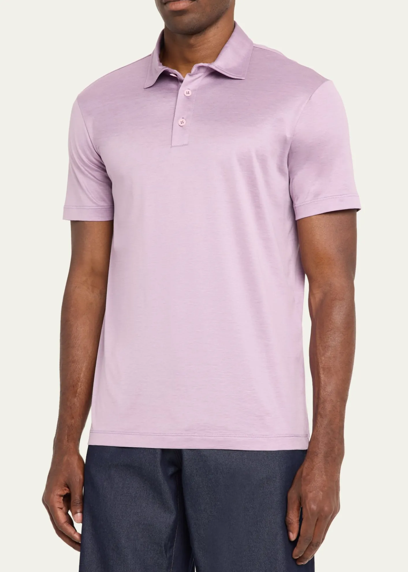 Giorgio ArmaniMen's Solid Silk and Cotton Polo Shirt