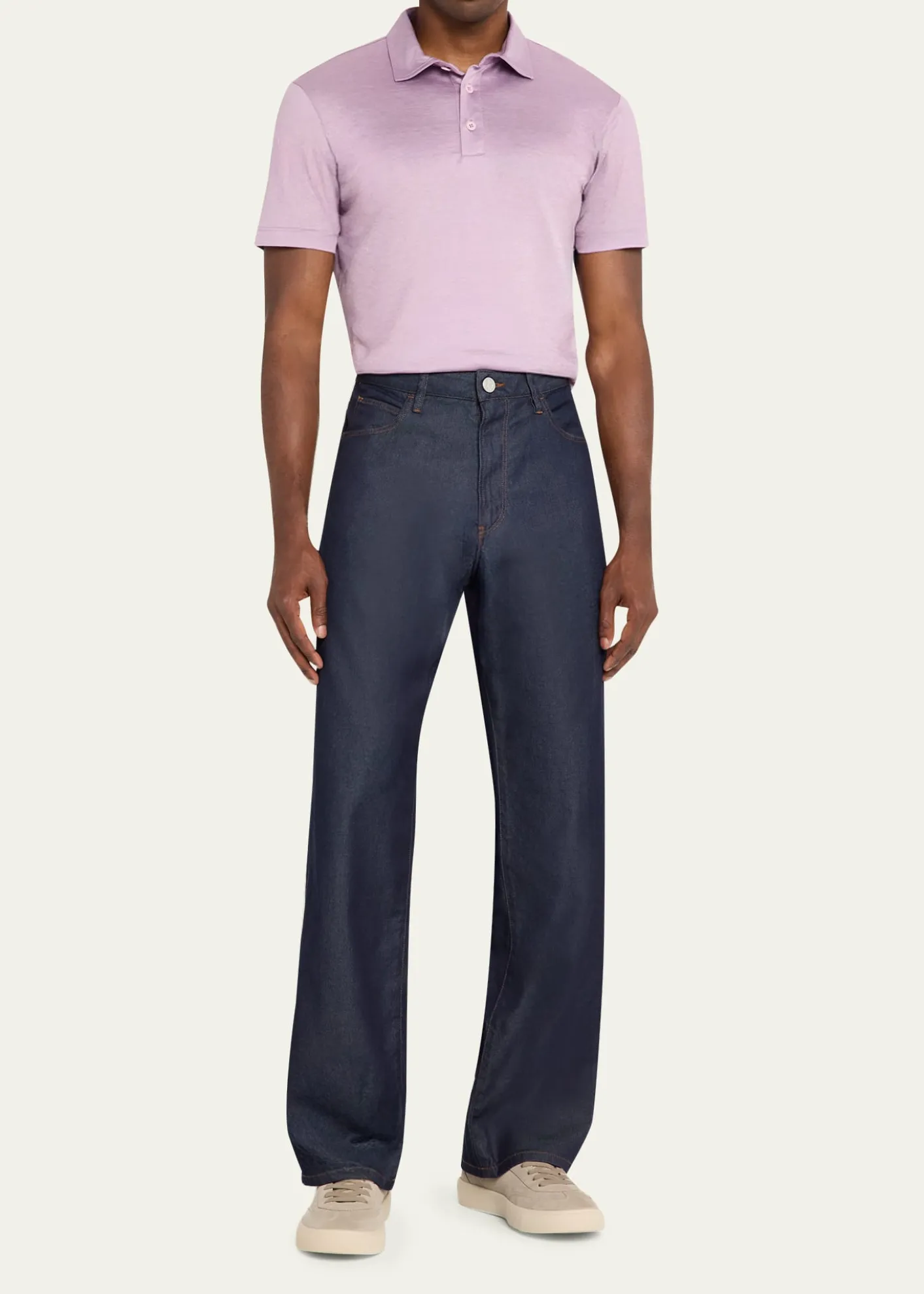 Giorgio ArmaniMen's Solid Silk and Cotton Polo Shirt