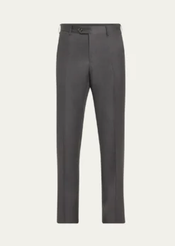 Giorgio ArmaniMen's Solid Wool Flat-Front Trousers