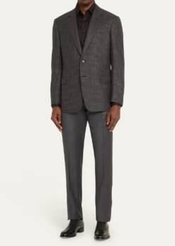 Giorgio ArmaniMen's Solid Wool Flat-Front Trousers