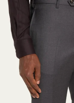 Giorgio ArmaniMen's Solid Wool Flat-Front Trousers