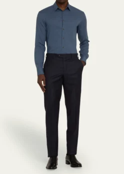 Giorgio ArmaniMen's Solid Wool Flat-Front Trousers