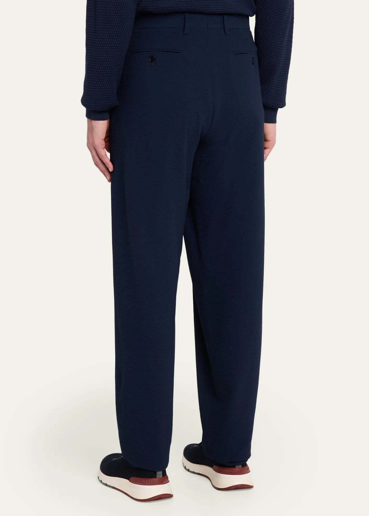 Giorgio ArmaniMen's Stretch Wool Seersucker Double-Pleat Trousers