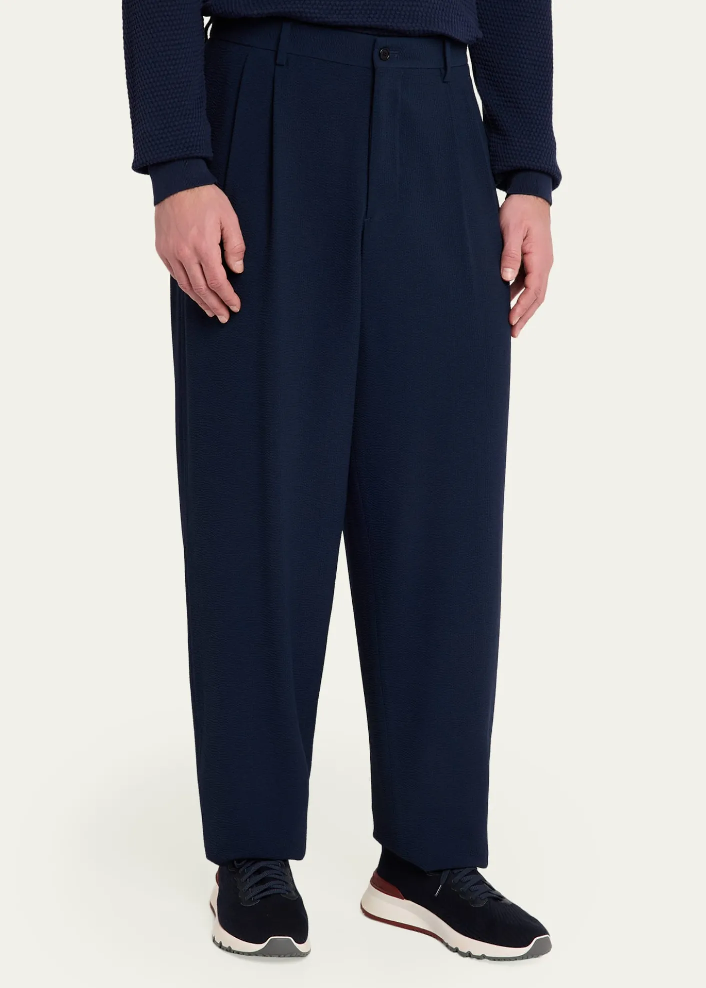 Giorgio ArmaniMen's Stretch Wool Seersucker Double-Pleat Trousers