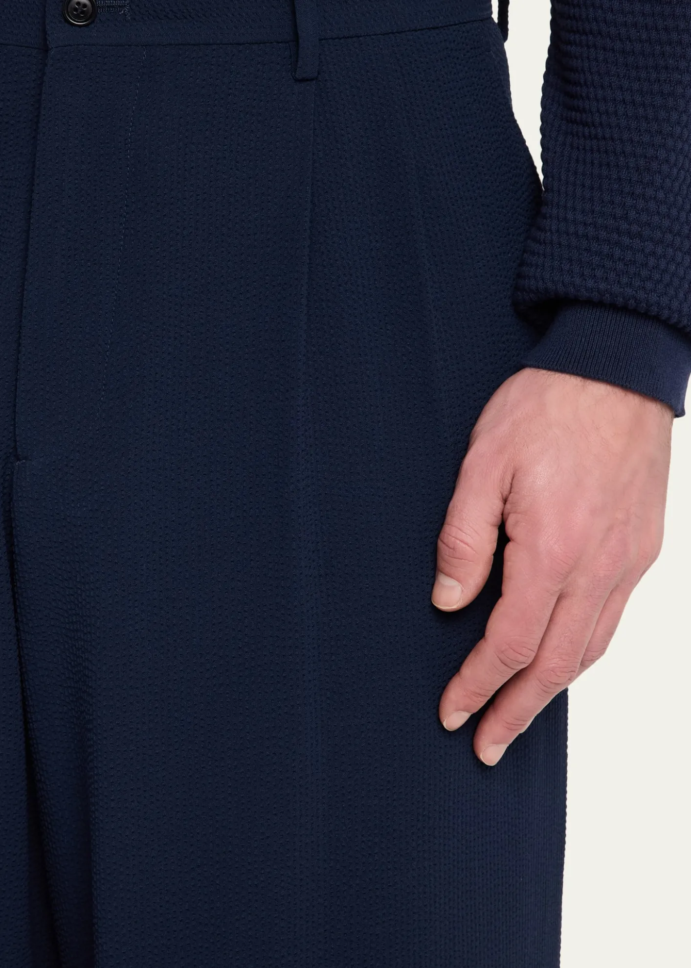 Giorgio ArmaniMen's Stretch Wool Seersucker Double-Pleat Trousers