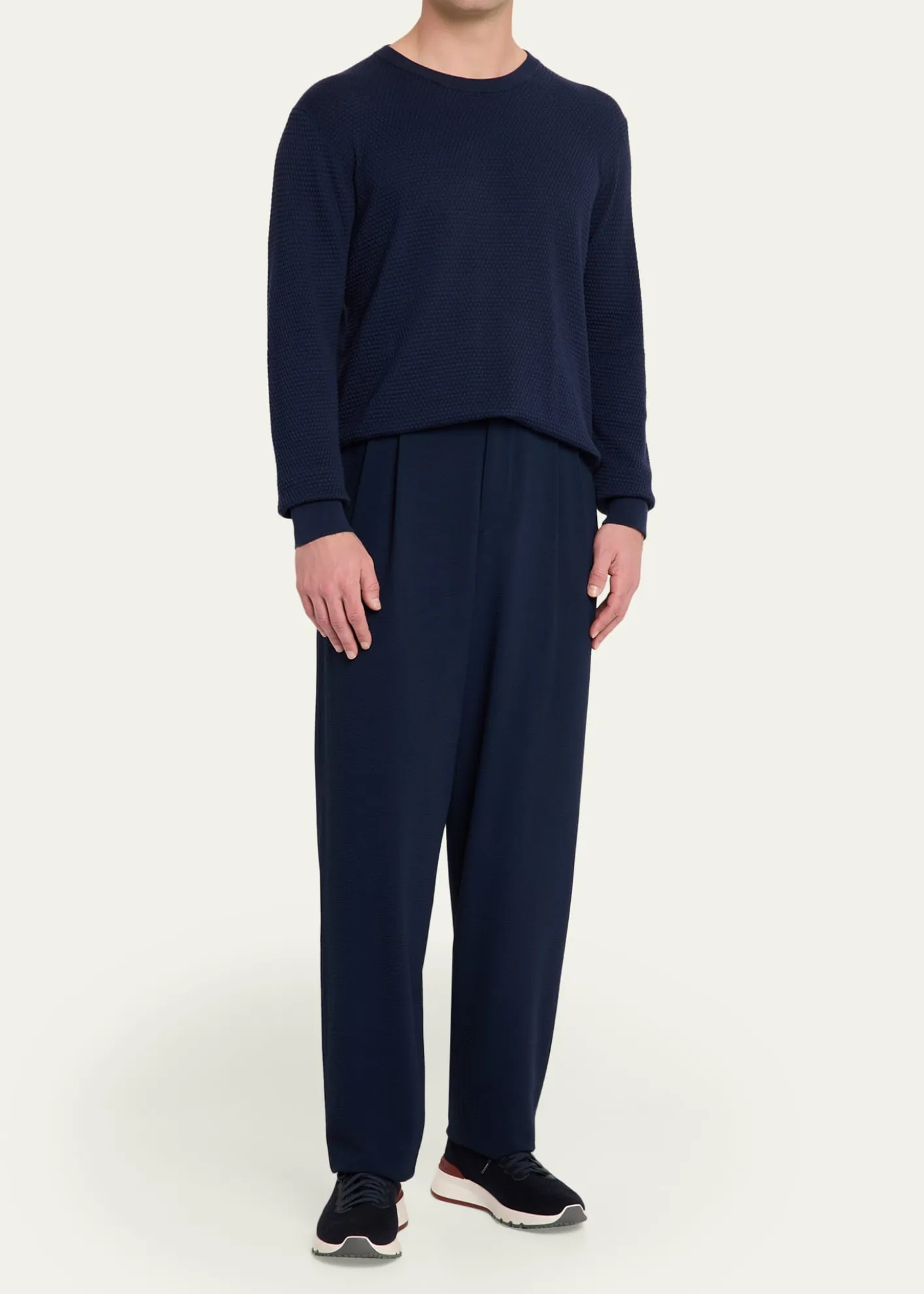 Giorgio ArmaniMen's Stretch Wool Seersucker Double-Pleat Trousers