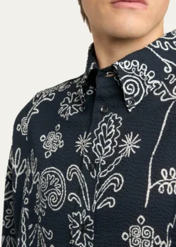 Giorgio ArmaniMen's Textured Cotton Linework Button-Down Shirt