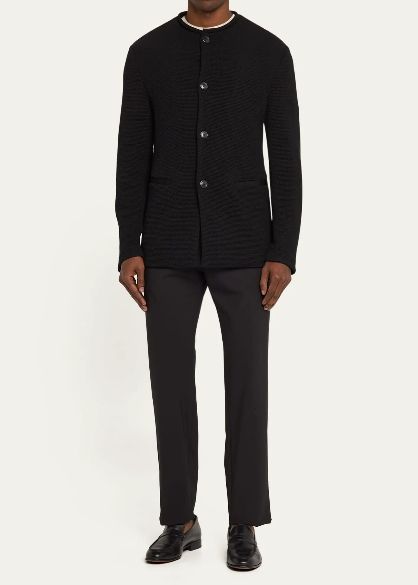 Giorgio ArmaniMen's Textured Band-Collar Blazer