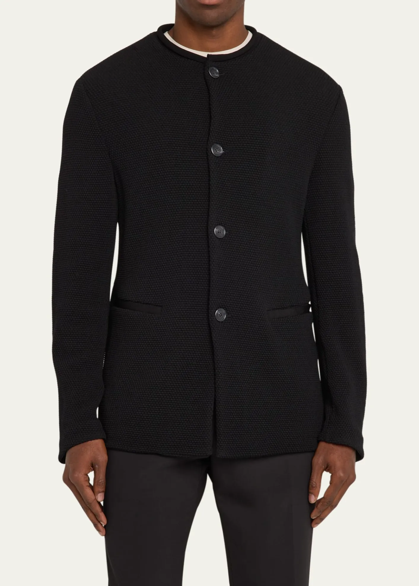 Giorgio ArmaniMen's Textured Band-Collar Blazer