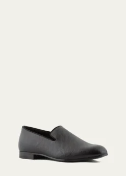Giorgio ArmaniMen's Textured Leather Grosgrain-Trim Loafers