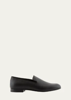 Giorgio ArmaniMen's Textured Leather Grosgrain-Trim Loafers