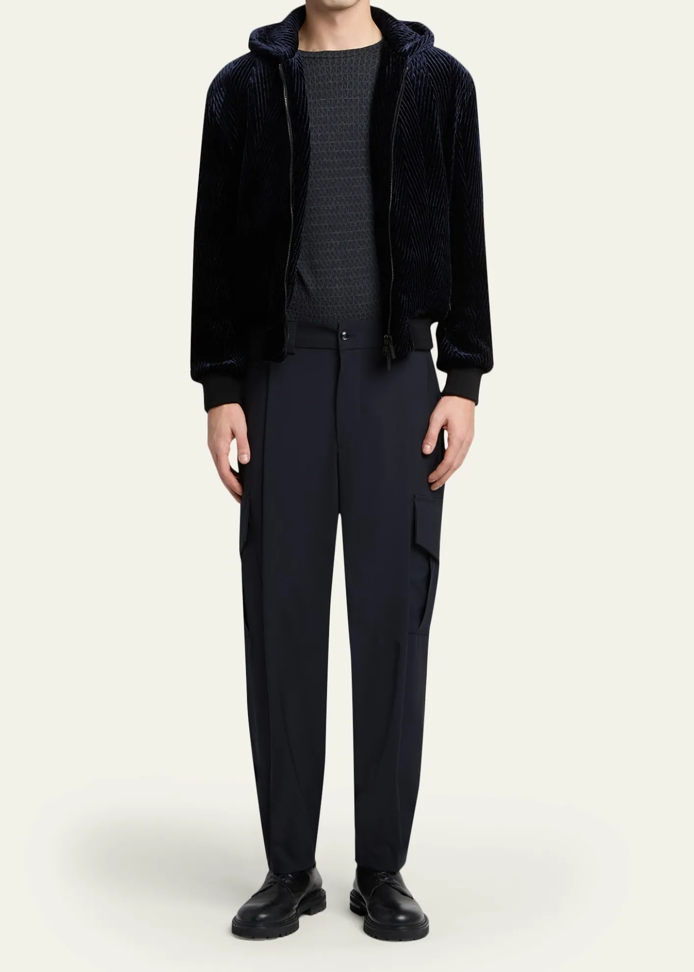 Giorgio ArmaniMen's Viscose Geometric Textured Crewneck T-Shirt