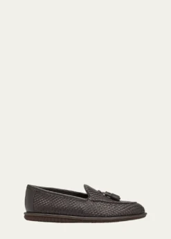 Giorgio ArmaniMen's Woven Leather Tassel Loafers