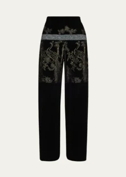 Giorgio ArmaniMetallic Embroidered Velvet Wide-Leg Trousers