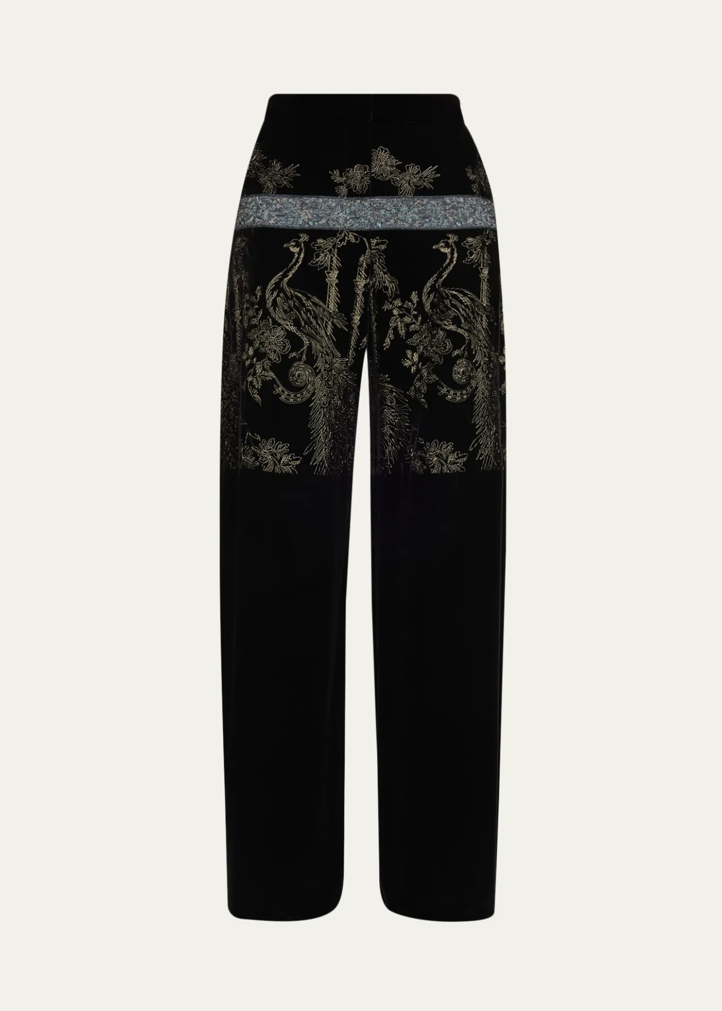 Giorgio ArmaniMetallic Embroidered Velvet Wide-Leg Trousers