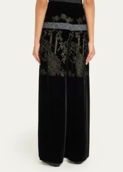 Giorgio ArmaniMetallic Embroidered Velvet Wide-Leg Trousers