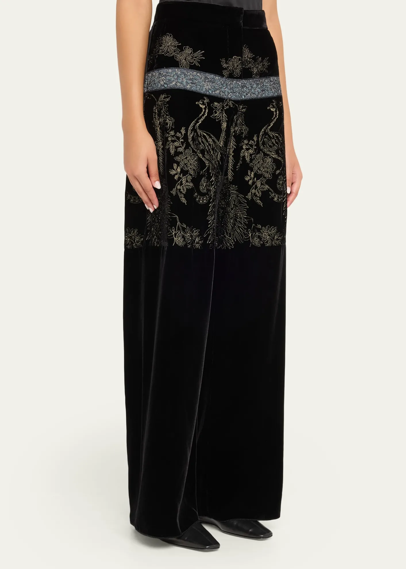 Giorgio ArmaniMetallic Embroidered Velvet Wide-Leg Trousers
