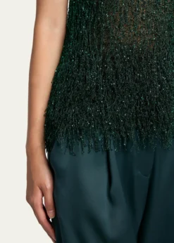 Giorgio ArmaniMetallic Fringe Knit Sleeveless Blouse