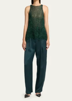 Giorgio ArmaniMetallic Fringe Knit Sleeveless Blouse