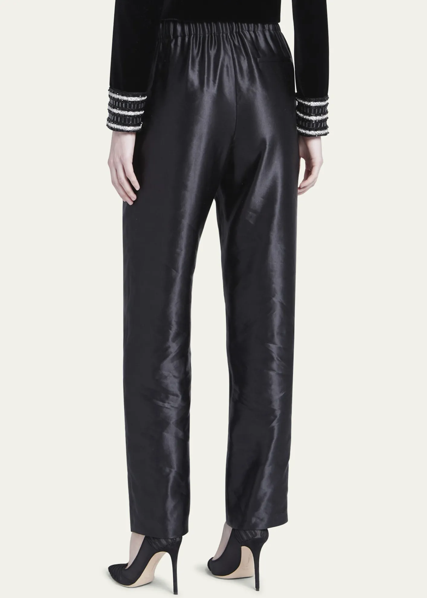 Giorgio ArmaniMetallic Linen-Silk Straight-Leg Pull-On Trousers