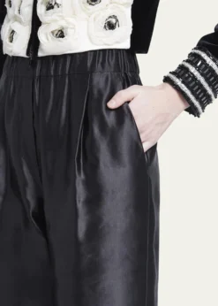Giorgio ArmaniMetallic Linen-Silk Straight-Leg Pull-On Trousers