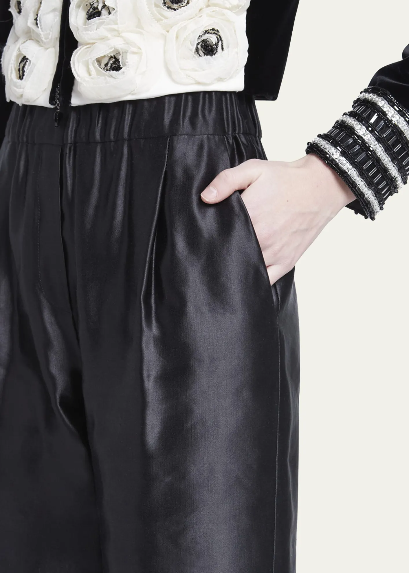 Giorgio ArmaniMetallic Linen-Silk Straight-Leg Pull-On Trousers