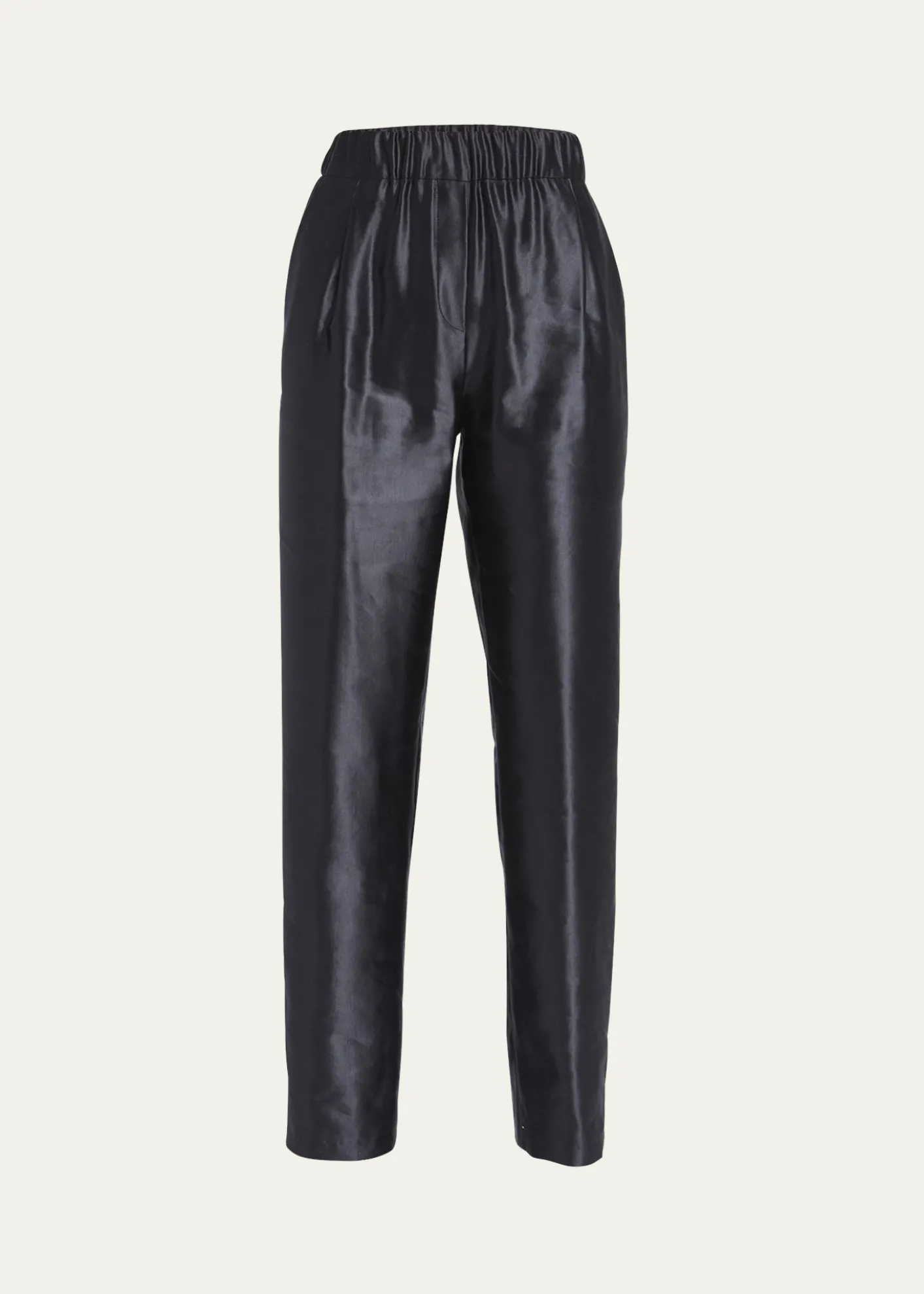 Giorgio ArmaniMetallic Linen-Silk Straight-Leg Pull-On Trousers
