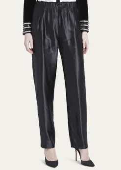 Giorgio ArmaniMetallic Linen-Silk Straight-Leg Pull-On Trousers