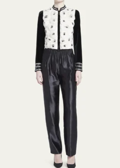 Giorgio ArmaniMetallic Linen-Silk Straight-Leg Pull-On Trousers