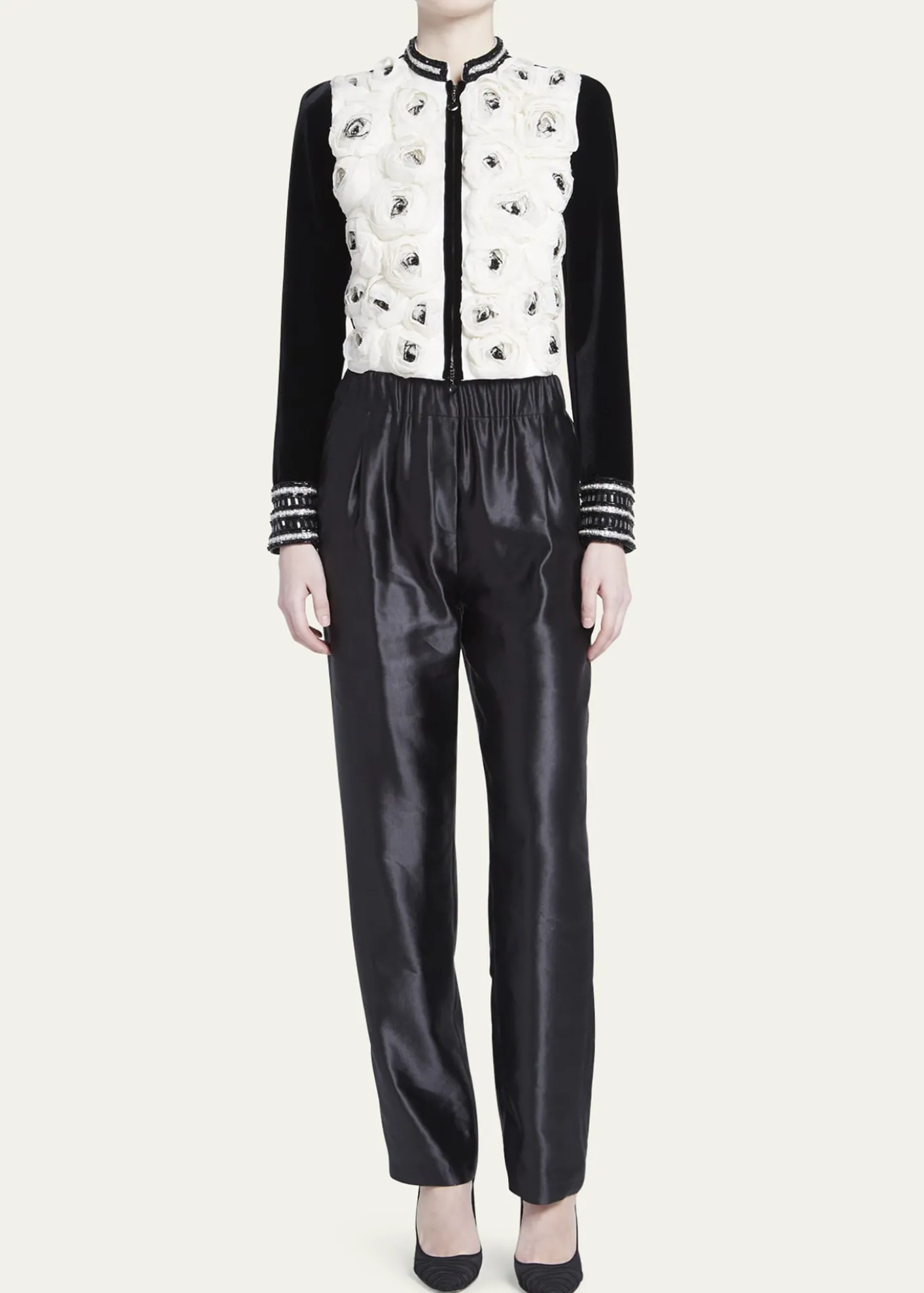 Giorgio ArmaniMetallic Linen-Silk Straight-Leg Pull-On Trousers