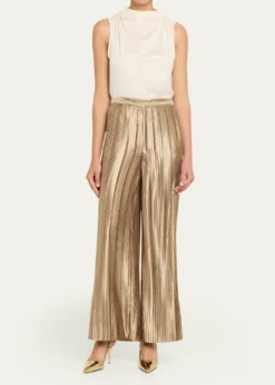 Giorgio ArmaniMetallic Plisse Satin Wide-Leg Pants