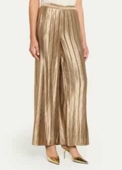 Giorgio ArmaniMetallic Plisse Satin Wide-Leg Pants