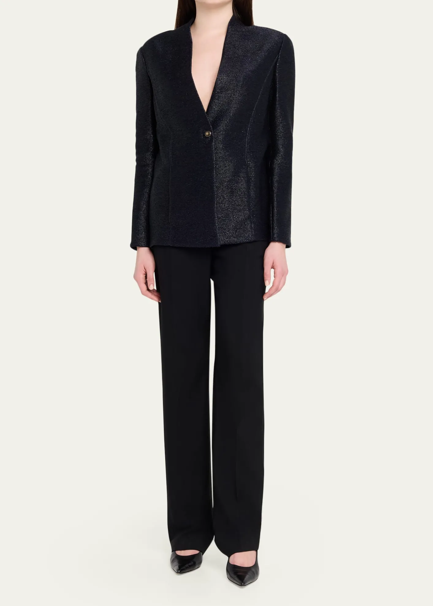 Giorgio ArmaniMetallic Raffia Single-Breasted Jacket