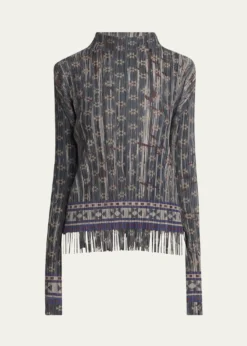 Giorgio ArmaniMock-Neck Geo Jersey Plisse Fringe Top