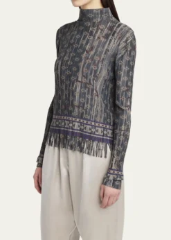 Giorgio ArmaniMock-Neck Geo Jersey Plisse Fringe Top