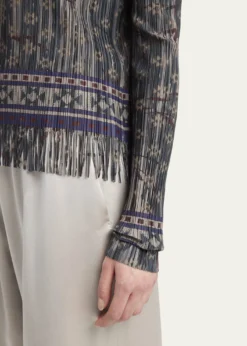 Giorgio ArmaniMock-Neck Geo Jersey Plisse Fringe Top