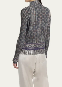 Giorgio ArmaniMock-Neck Geo Jersey Plisse Fringe Top