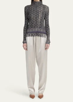 Giorgio ArmaniMock-Neck Geo Jersey Plisse Fringe Top