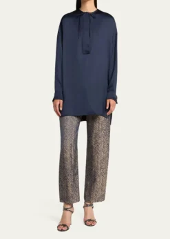 Giorgio ArmaniNeck-Tie Silk Oversized Tunic Shirt