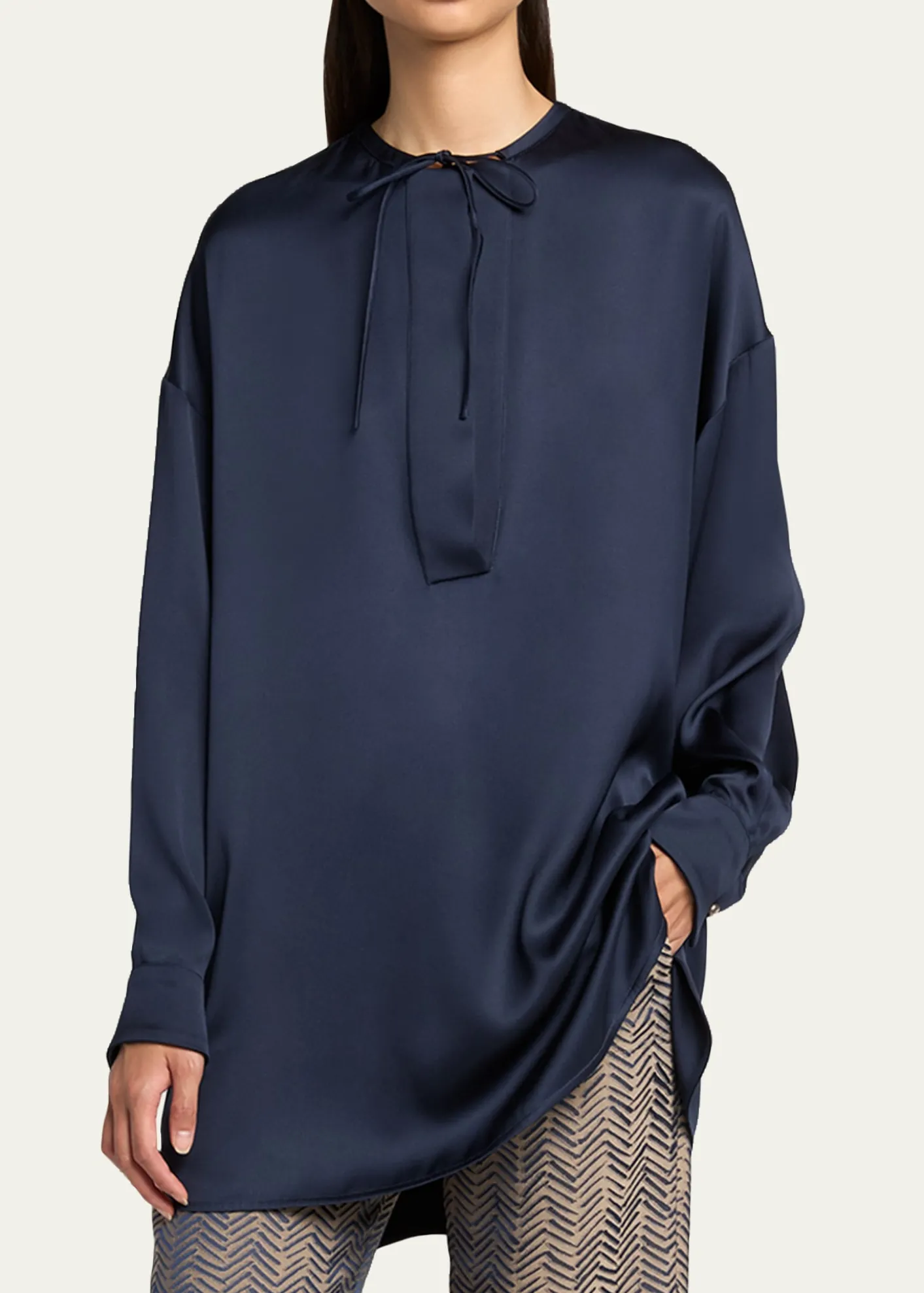 Giorgio ArmaniNeck-Tie Silk Oversized Tunic Shirt
