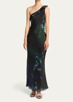 Giorgio ArmaniOne-Shoulder Floral Silk Maxi Slip Dress
