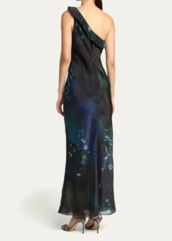 Giorgio ArmaniOne-Shoulder Floral Silk Maxi Slip Dress