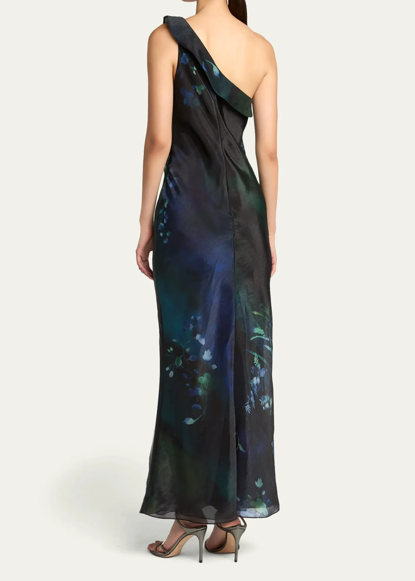 Giorgio ArmaniOne-Shoulder Floral Silk Maxi Slip Dress