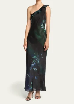 Giorgio ArmaniOne-Shoulder Floral Silk Maxi Slip Dress