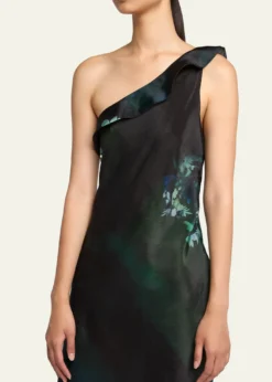 Giorgio ArmaniOne-Shoulder Floral Silk Maxi Slip Dress
