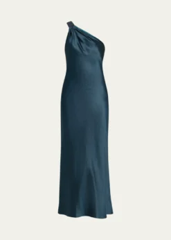 Giorgio ArmaniOne-Shoulder Shimmering Satin Ankle Dress